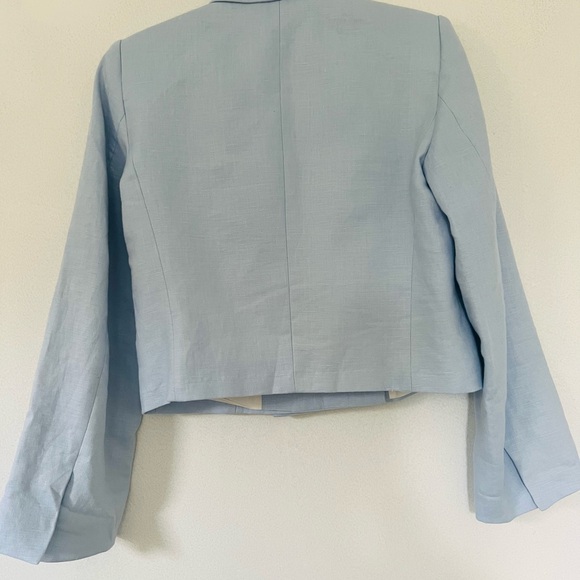 Zara short crop linen light blue blazer size xs - Picture 6 of 8